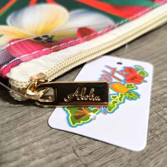 Hawaii Large Wristlet Pouch Hibiscus Tropical Clutch Beach Bag Cosmetic - Picture 4 of 5